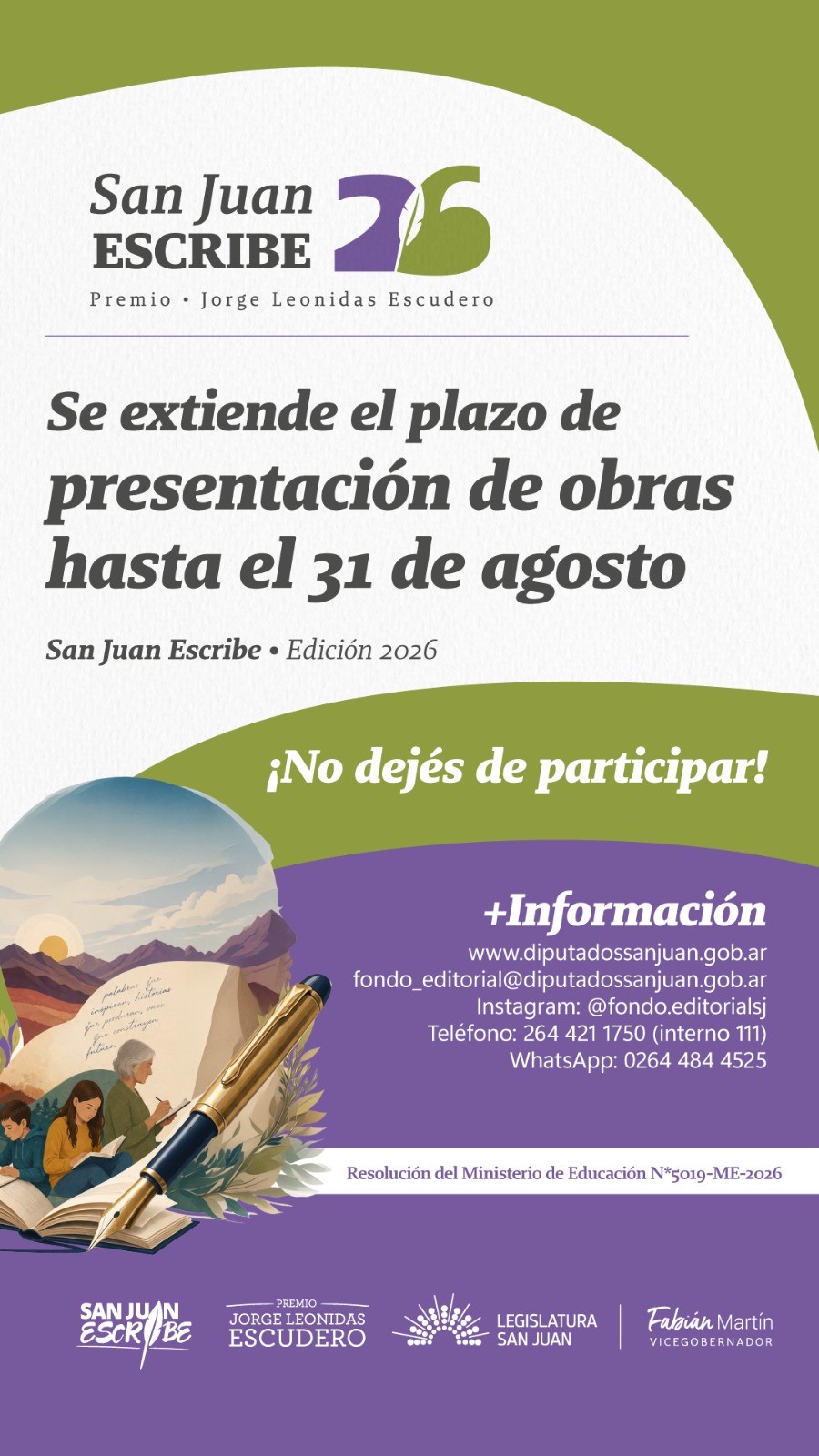 Extendieron hasta el 31 de agosto el plazo para participar del concurso “San Juan Escribe”