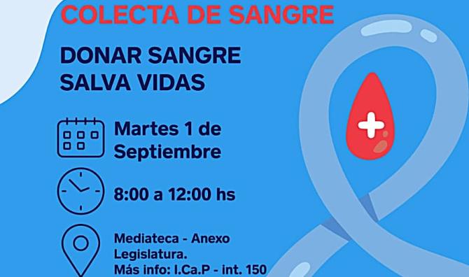La Legislatura realizará una colecta de sangre para promover la donación voluntaria