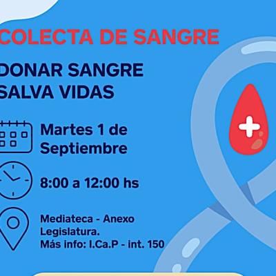 La Legislatura realizará una colecta de sangre para promover la donación voluntaria